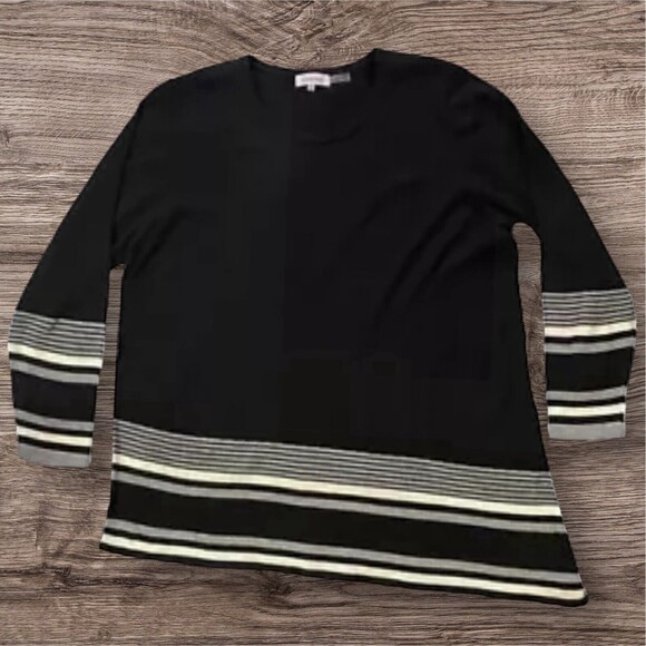 Calvin Klein Asymmetrical Striped Split Side Hem Pullover Crewneck Sweater Sz 1X - Picture 1 of 11